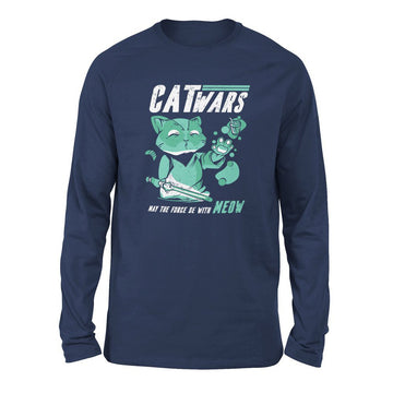 Cat Wars - May The Force Be With Meow Men/Unisex Drop Shoulder Sweatshirt in Navy color